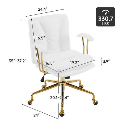 24" W Swivel Upholstered PU Office Chair (White n Gold)