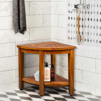 16'' W Teak Corner Shower Stool