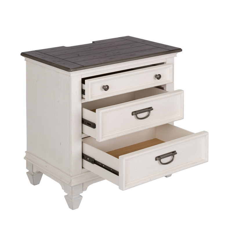 Colburn Nightstand w/ Charging Station dark greish top white base