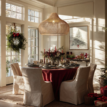 Hand-woven rattan lampshade hanging lamp Anjanie with 1 natural light or wired light fixture for Japanese Boho style dining room, kitchen or bedroom