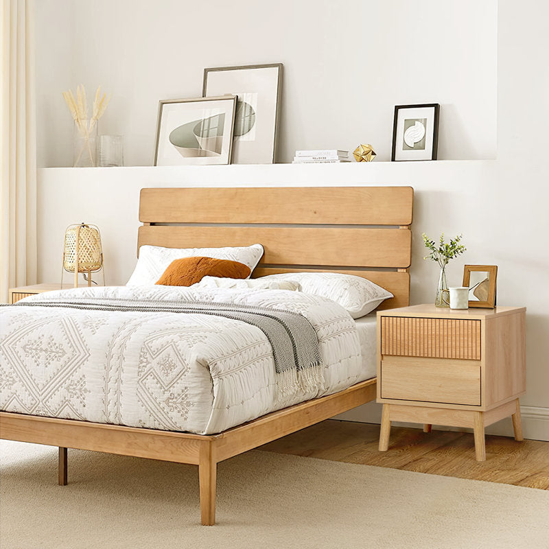 Grooved wood bedside tables with 2 drawers (set of 2)