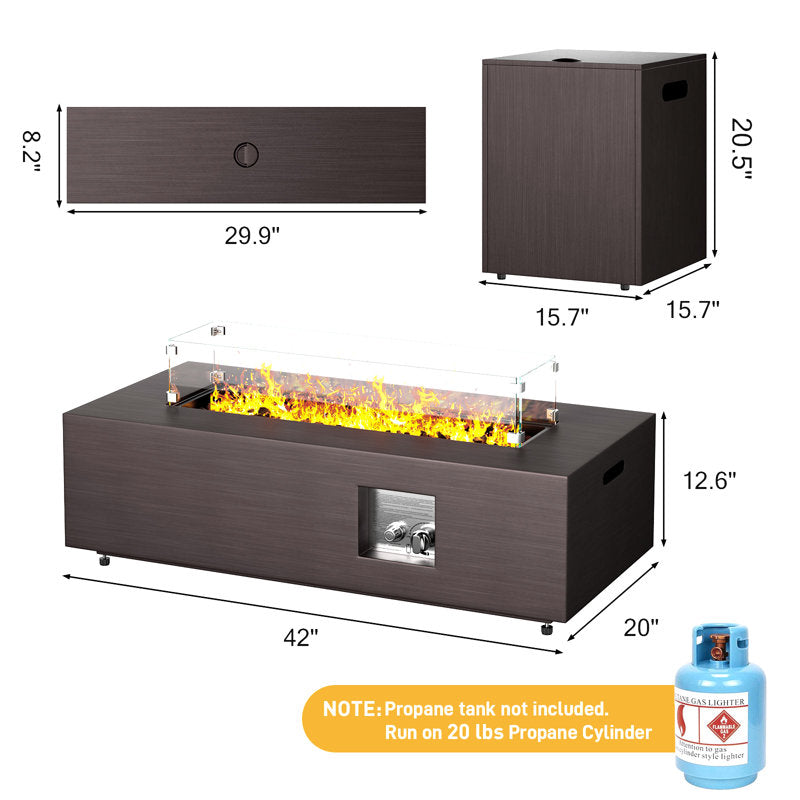 Elara 12.6"H X 42"W Propane Outdoor Gas Fire Pit Table