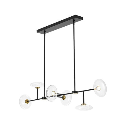 6 - Light Dimmable Linear Oval Glass Led Kitchen Island Chandelier (Black Brass)