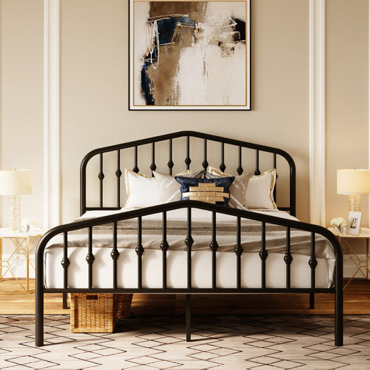 Fordingbridge Black Metal Platform Bed with Vintage-Style Headboard and Footboard Black n Queen Size