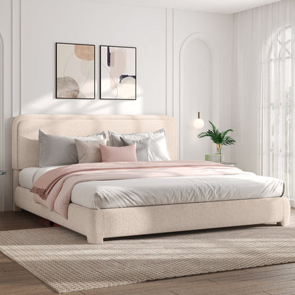 Bensu Boucle Upholstered Platform Bed Cream King Size