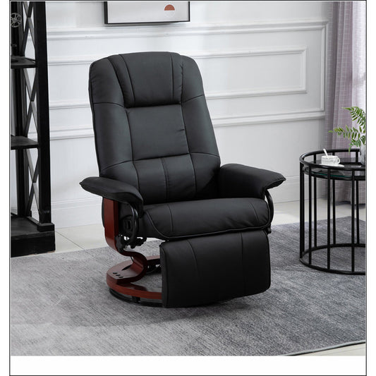 Faux Leather Manual Recliner, Adjustable Swivel Lounge Chair With Footrest, Armrest And Wrapped Wood Base For Living Room