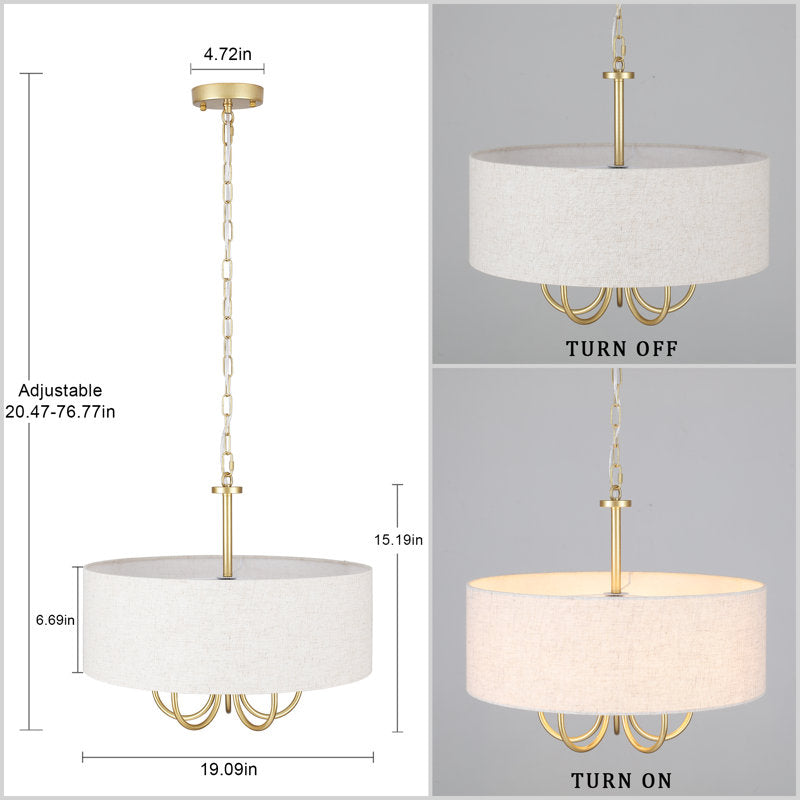 Gula 5 - Light Dimmable Drum Chandelier gold and beige
