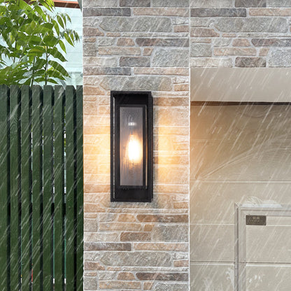 Rasharkin Classic Outdoor Wall Sconce 1 Light Rectangular Metal Frame and Clear Glass Shade Waterproof Matte Black