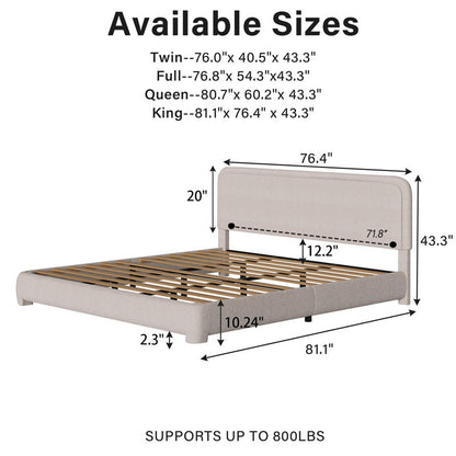 Bensu Boucle Upholstered Platform Bed Cream King Size