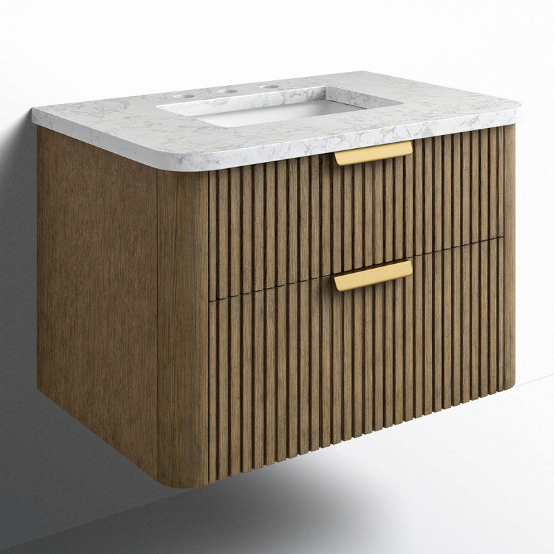 Liljan 30'' Wall-Mounted Single Bathroom Vanity with Engineered Stone Top