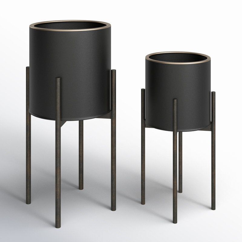 Huxton Round Metal Modern Indoor Pot Planter Set