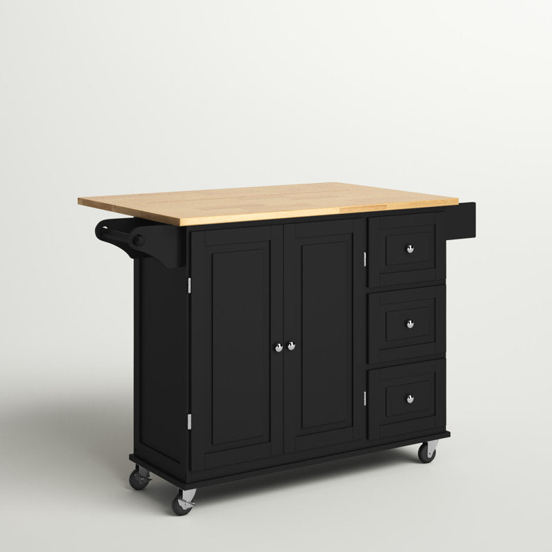 Hardiman 53.75"Kitchen Island with Locking Wheels (Black & Oak Top)