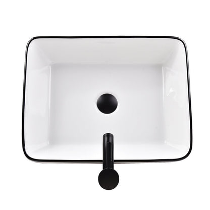 Modern White Ceramic Rectangular Basin Vessel Sink with Faucet