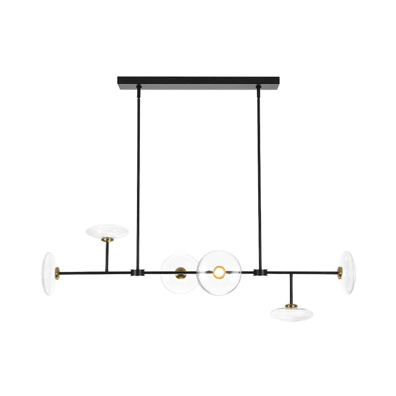 6 - Light Dimmable Linear Oval Glass Led Kitchen Island Chandelier (Black Brass)