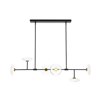 6 - Light Dimmable Linear Oval Glass Led Kitchen Island Chandelier (Black Brass)