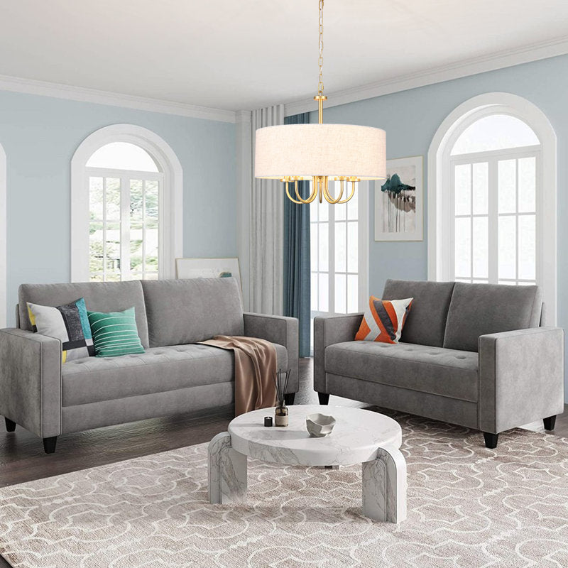 Gula 5 - Light Dimmable Drum Chandelier gold and beige