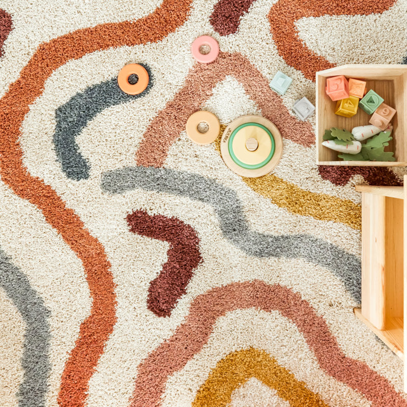 Edlow Contemporary Rainbow Coloured Shag Area Rug 5’3” x7’