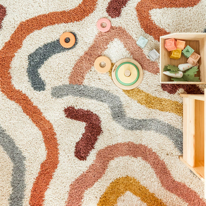 Edlow Contemporary Rainbow Coloured Shag Area Rug 5’3” x7’