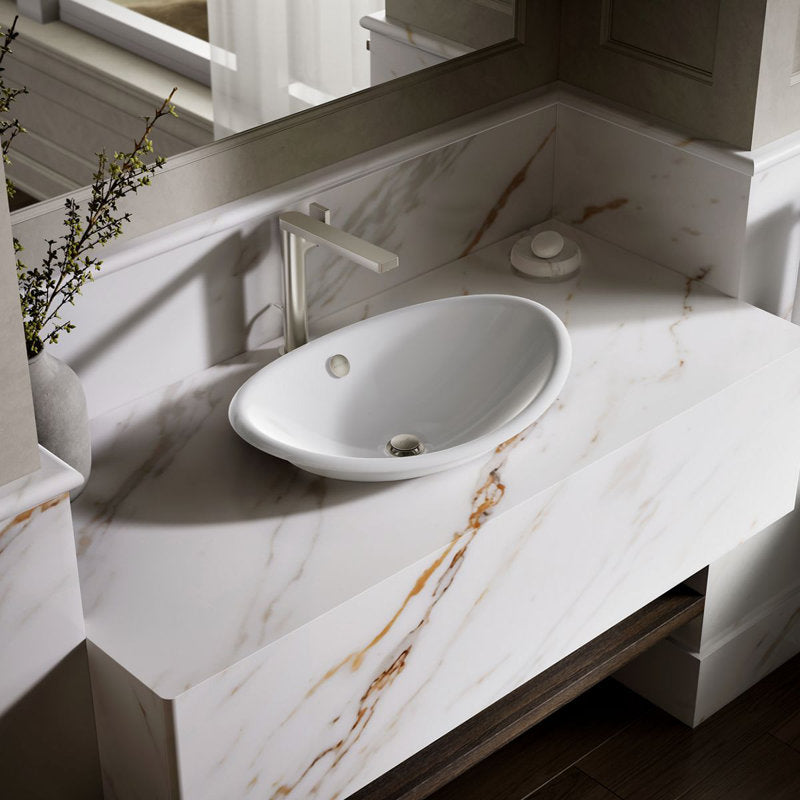 Iron Plains Metal Oval Vessel Bathroom Sink with Overflow W White