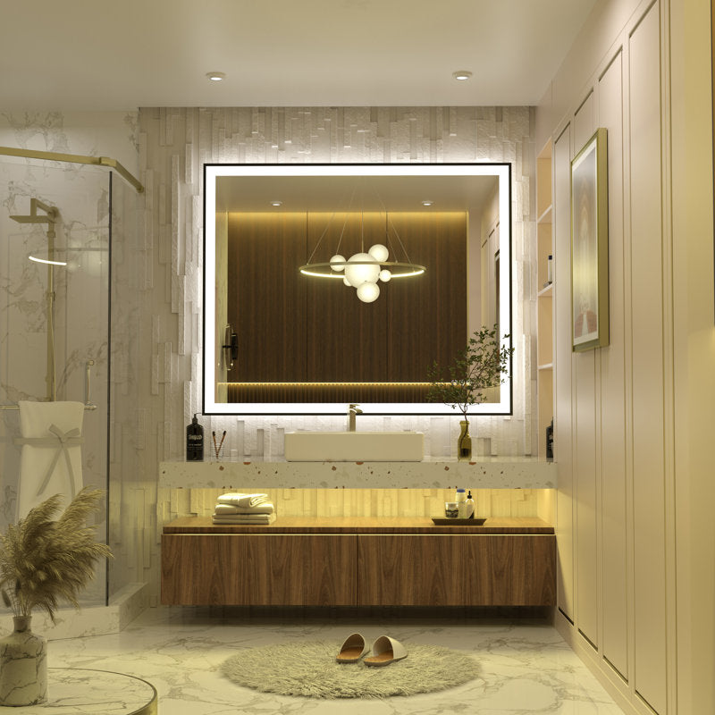 Aevar Space Aluminum Framed Front & Back LED Lighted Anti-fog Tempered Glass Bathroom/ Vanity Mirror 44x36