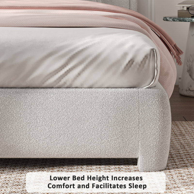 Bensu Boucle Upholstered Platform Bed Cream King Size