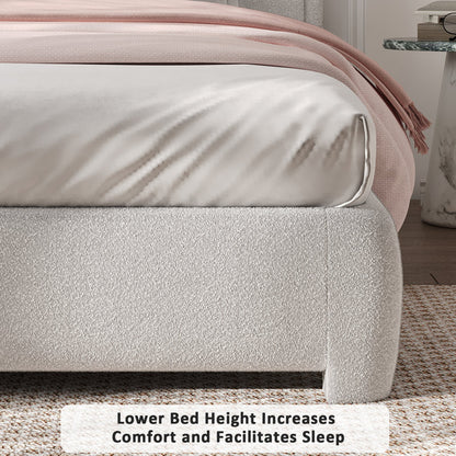 Bensu Boucle Upholstered Platform Bed Cream King Size