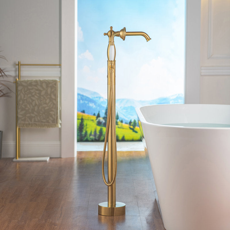 Single Handle Floor Mounted Tub Faucet (Handheld Shower Set BRUSHED GOLD