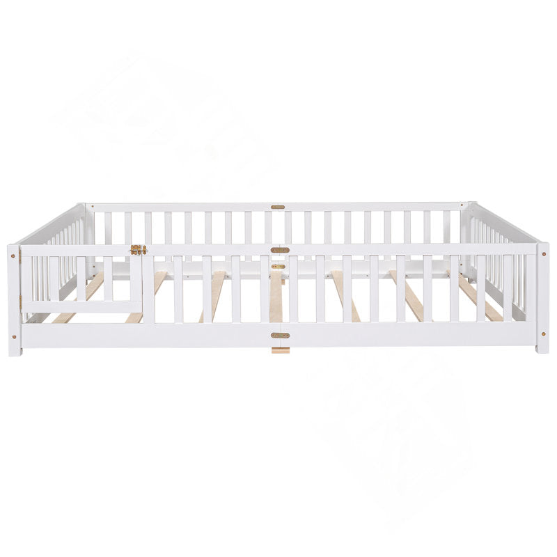 Finka Kids Floor Platforms Bed With Fence and Door (Oak White Queen Bed)
