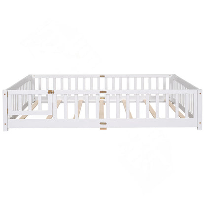 Finka Kids Floor Platforms Bed With Fence and Door (Oak White Queen Bed)