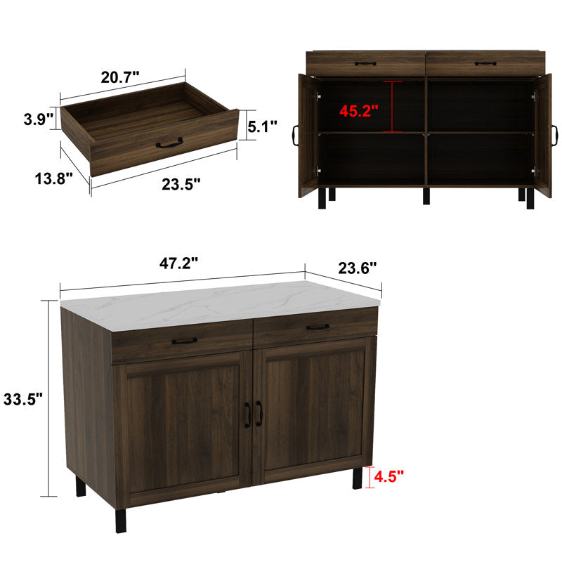 Sturbridge 47.2'' Kitchen Island with Solid + Manufactured Wood Top