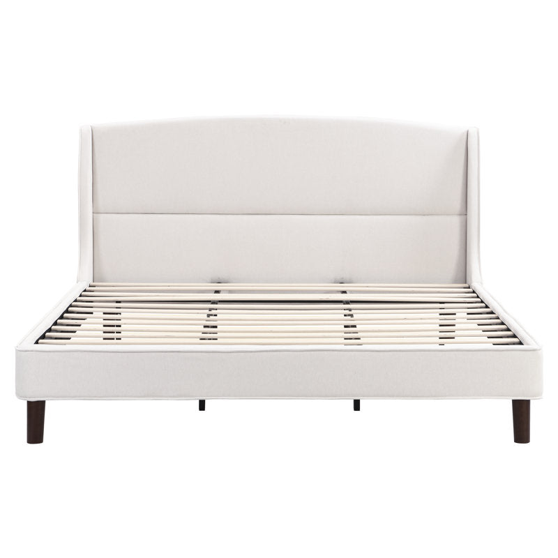 Warrick Upholstered Platform Bed Frame with Wingback Headboard | No Box Spring Needed
