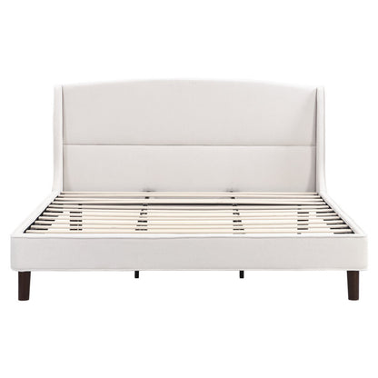 Warrick Upholstered Platform Bed Frame with Wingback Headboard | No Box Spring Needed