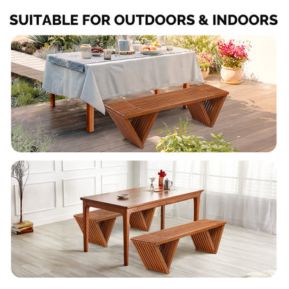 3-Person Outdoor Wood Bench With Triangle Base