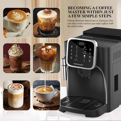 Fully Automatic Espresso Machine Milk Frother+19 Bar Italian Ulka Touch Display+Burr Grinder