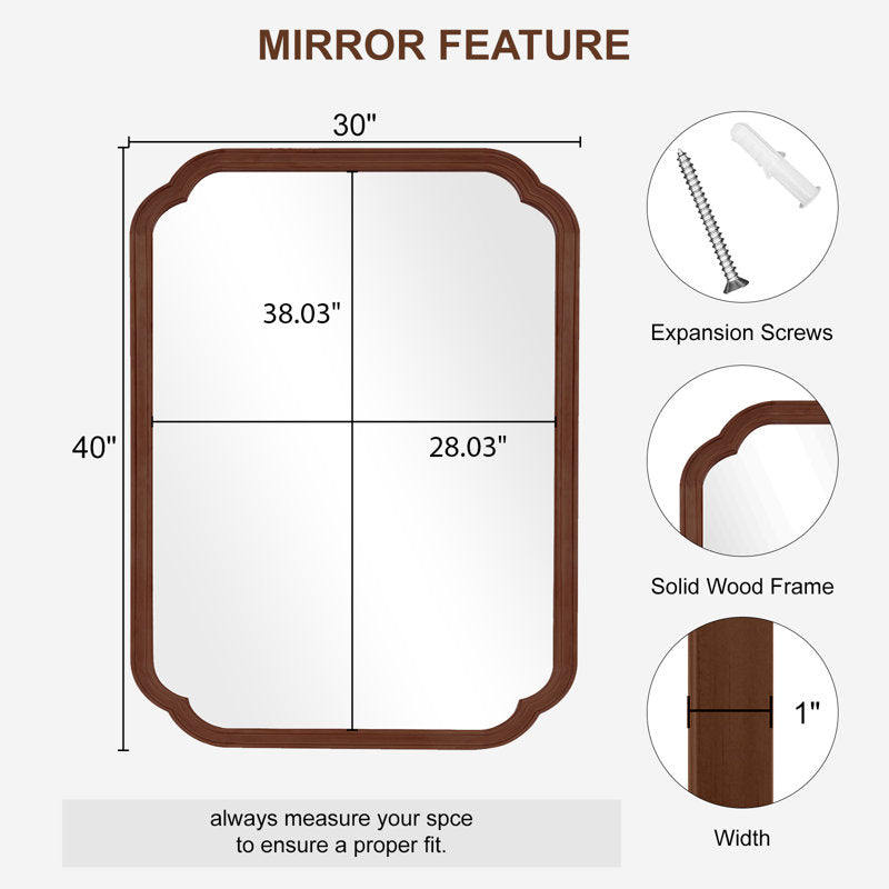 Ali Wood Accent Wall for Bathroom, Decorative Mirror 40"x30"