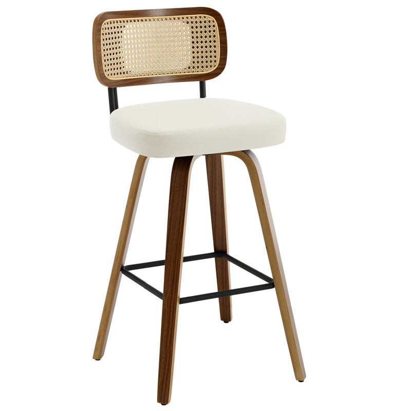 Julieza Swivel Upholstered Rattan Bar Stool
