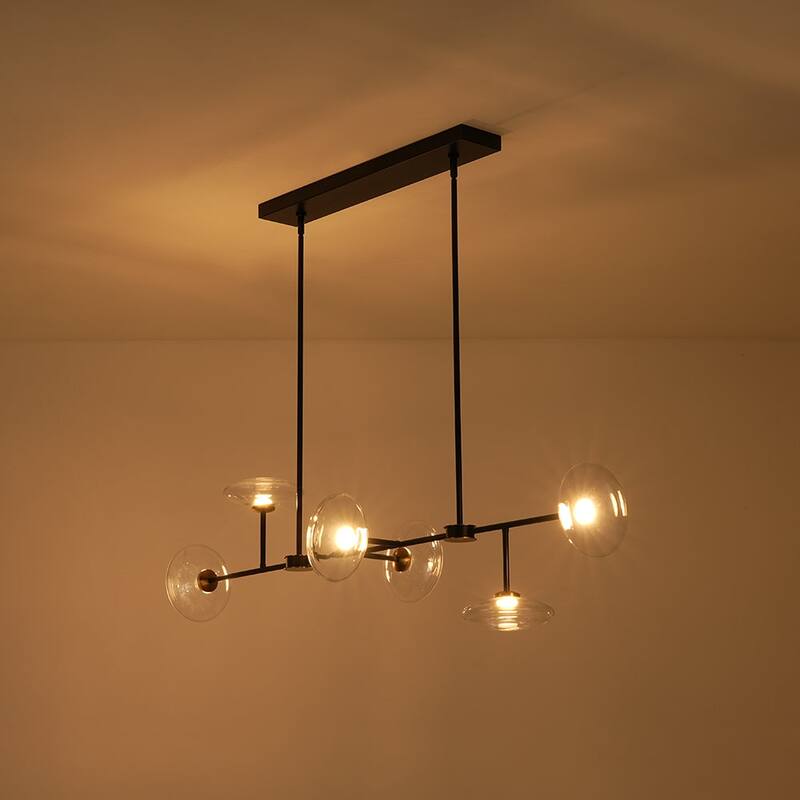 6 - Light Dimmable Linear Oval Glass Led Kitchen Island Chandelier (Black Brass)