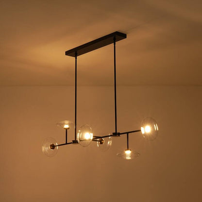 6 - Light Dimmable Linear Oval Glass Led Kitchen Island Chandelier (Black Brass)