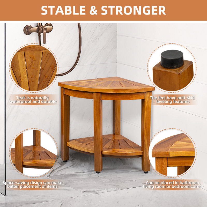 16'' W Teak Corner Shower Stool