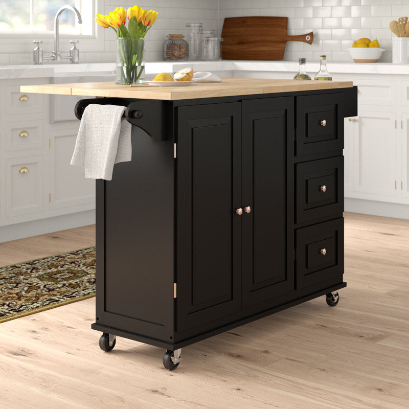 Hardiman 53.75"Kitchen Island with Locking Wheels (Black & Oak Top)