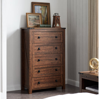 Grantville House 5 - Drawers Dresser Organizer, Rustic Tall Chest of Drawers for Bedroom