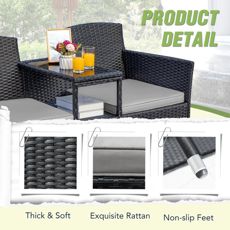 Etna 50.8" Wide Outdoor Wicker Loveseat with Cushions