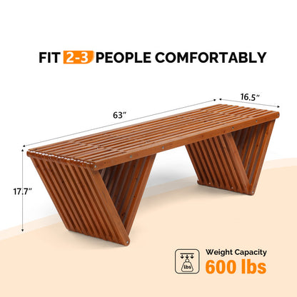 3-Person Outdoor Wood Bench With Triangle Base