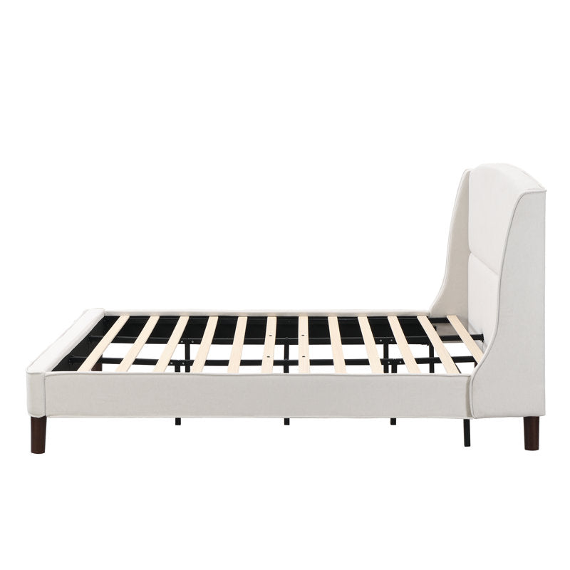 Warrick Upholstered Platform Bed Frame with Wingback Headboard | No Box Spring Needed