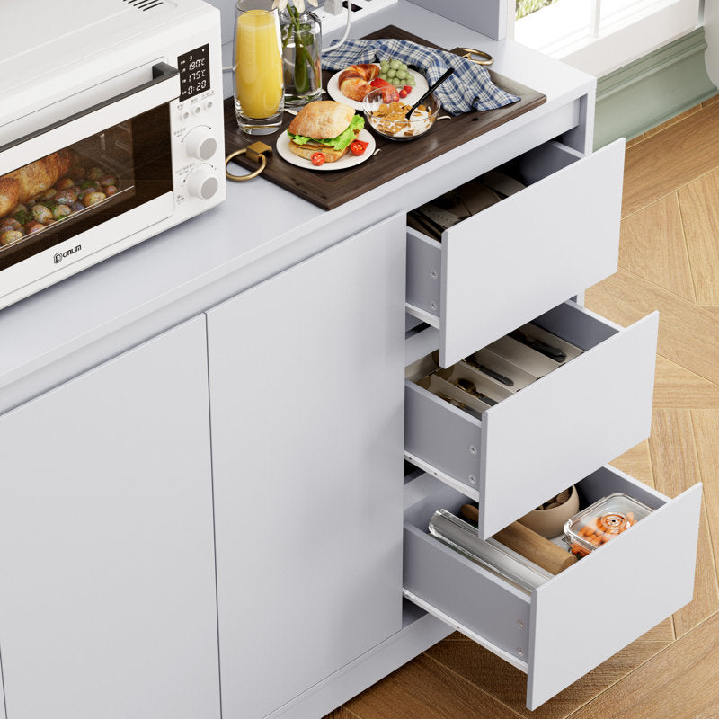 Satavia 70.9'' Kitchen Pantry with LED Lights and Charging Station, Microwave Shelf Grey