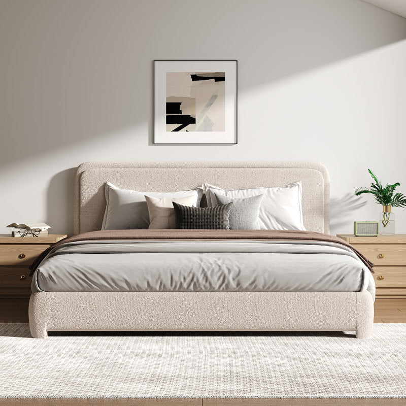 Bensu Boucle Upholstered Platform Bed Cream King Size