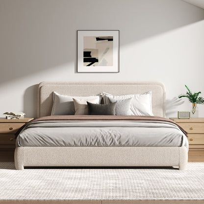 Bensu Boucle Upholstered Platform Bed Cream King Size