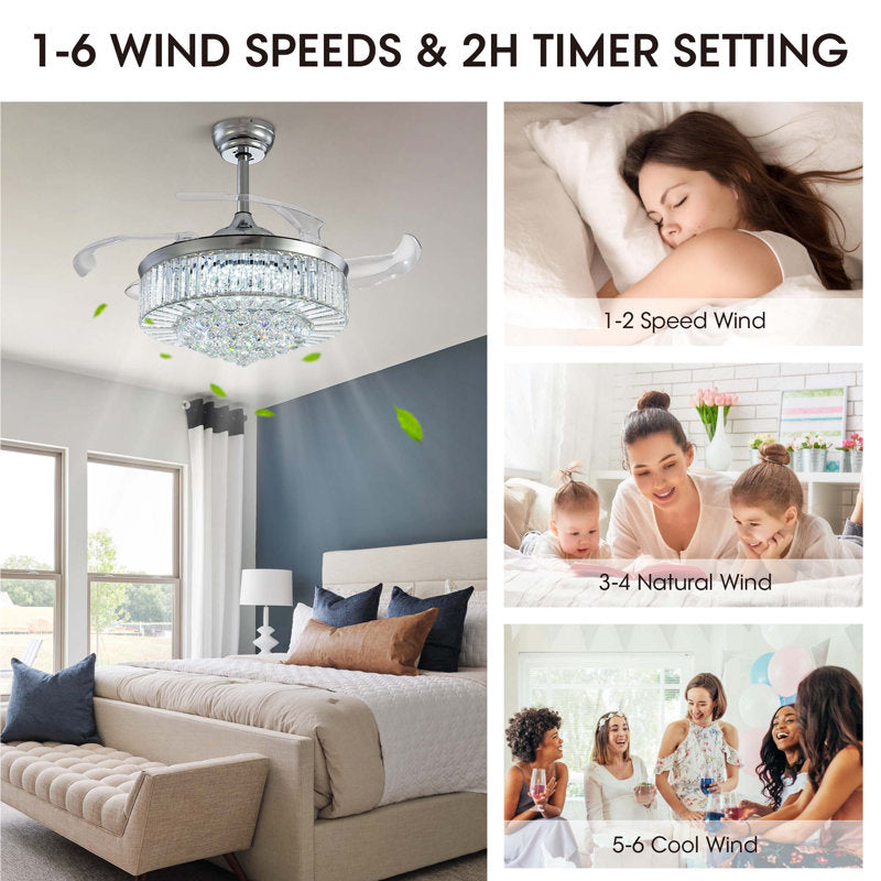 Presnell Dimmable Crystal Ceiling Fan with LED Lights and Remote Control Silver 48"