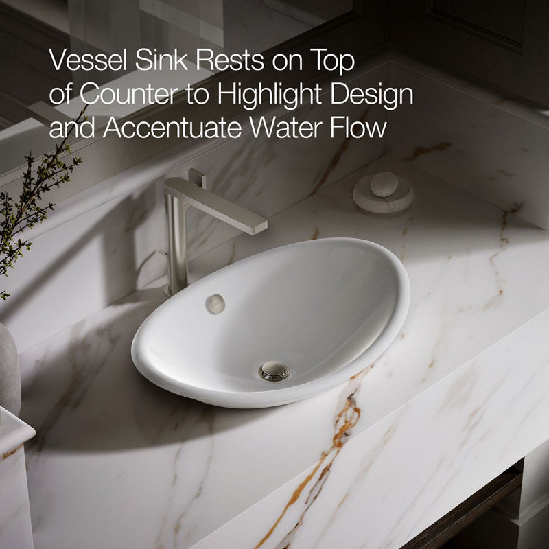 Iron Plains Metal Oval Vessel Bathroom Sink with Overflow W White