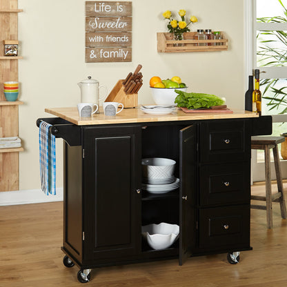Hardiman 53.75"Kitchen Island with Locking Wheels (Black & Oak Top)